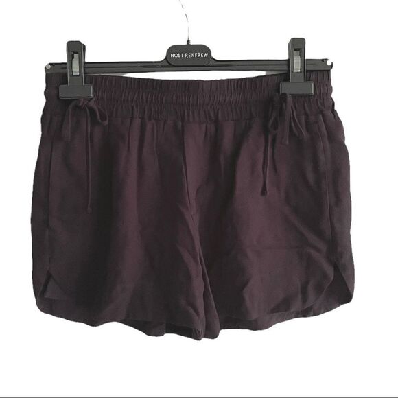 JAMES PERSE High Waisted Elastic Waist Shorts Dark BlackBerry 0 - Picture 1 of 5